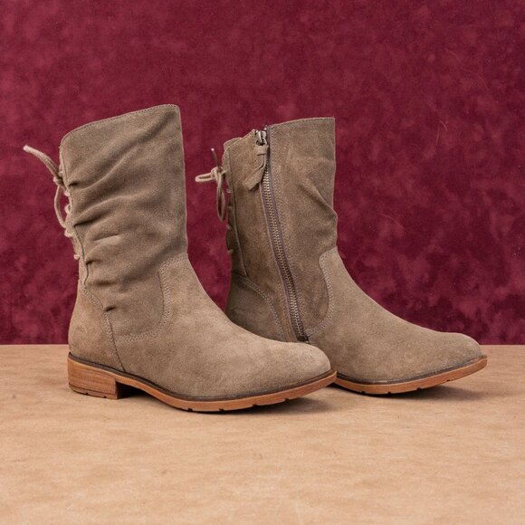 Sofft Wmn Sharnell Low Distress Beige Suede Waterproof Back Lace-up Boots 6.5 - Picture 1 of 8
